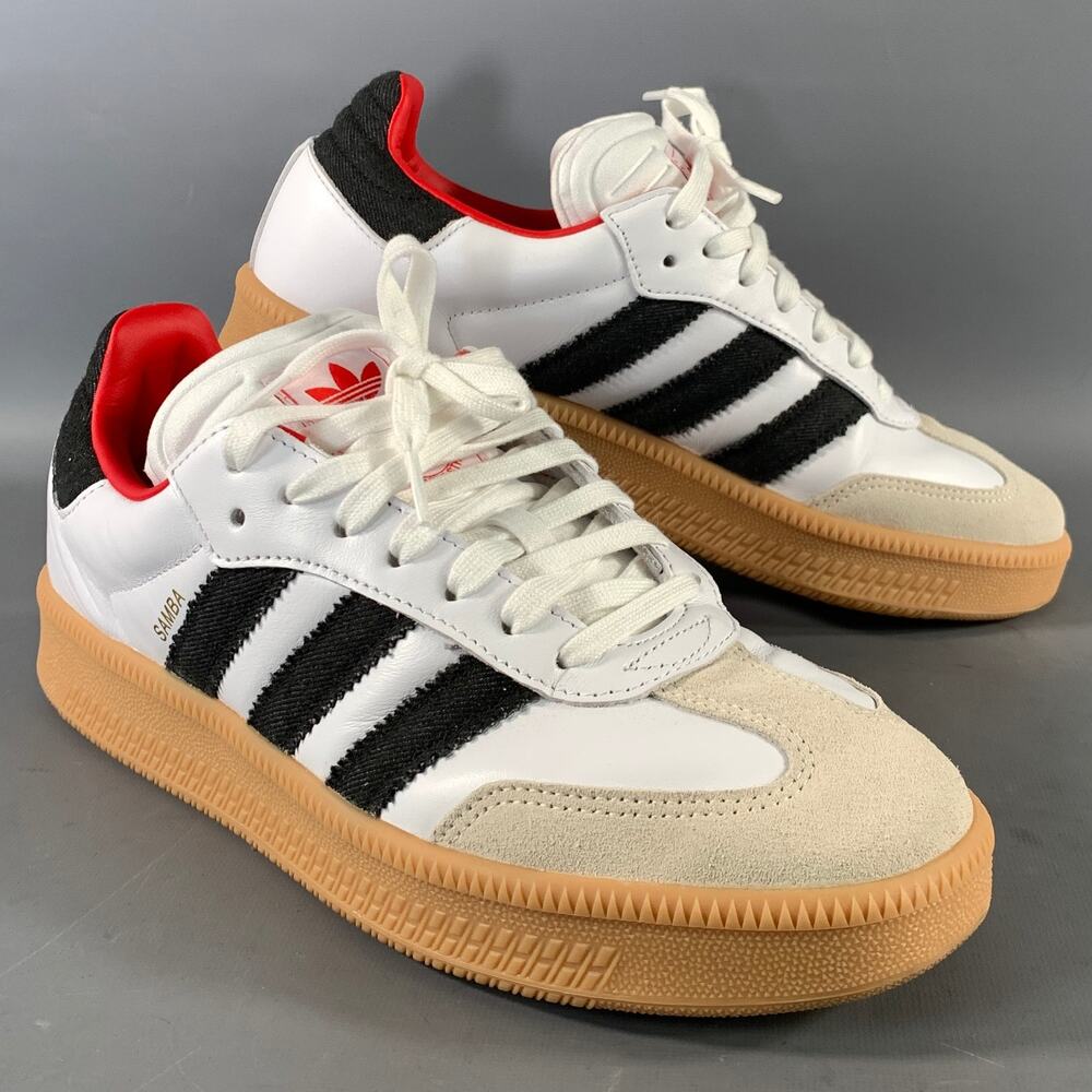 ADIDAS Size 11 White Black Stripe Leather Low Top Sneakers
